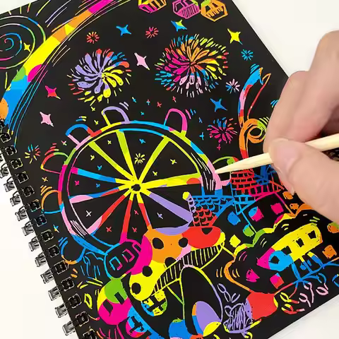 Rainbow Scratch Paper Note Children's Art Book Black DIY Rainbow Art Paper Card Neon Scratch Book Co