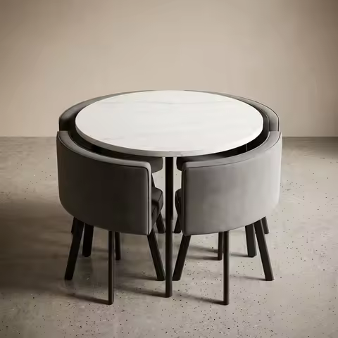 Luxury 4 Seater Dining Table And Chair Set Modern Nordic Style Round Design Space Saving Kitchen Din