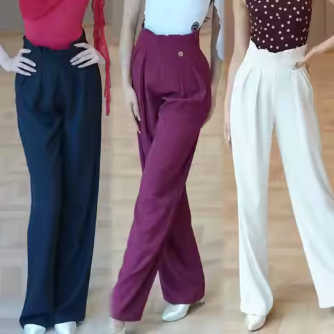 Ladies Ballroom Dance Pants Adult High Waist Straight Leg Pants Waltz Dance Practice Clothing Tango 