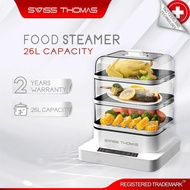 SwissThomas byT Electric Food Steamer 26L (3 Tier) – Transparent Cover, Timer up to 12 Hours, 26L Ca