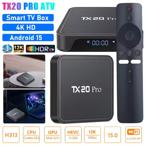 Android 15 Smart TV Box Media Player TX20 PRO ATV Allwinner H313 4K HD TV Box Dual WIFI 6 Bluetooth