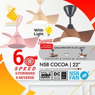 [SIRIM] NSB COCOA 22" DC MOTOR CEILING FAN 3 COLOR LED LIGHT / KIPAS SILING