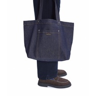 Japanese & Korean Style APC Embroidered Denim Tote Bag Large Capacity Canvas Shopping Bag
