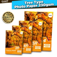 QUAFF Ttree Type Photo Paper 230GSM Back Imprint A4 / 3R / 4R / 5R / Print Glossy Inkjet  (20 sheets)