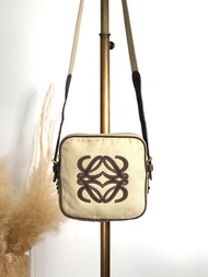 【日本直送 名牌中古包】LOEWE 羅威 手提包 米色 Anagram 帆布 vintage 維他命 經典 skbtbz