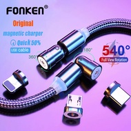 แม่เหล็ก FONKEN สายชาร์จ USB ประเภท C/Lightning iPhone IOS/Android Micro 360องศา + 180องศาหมุนสายไฟ