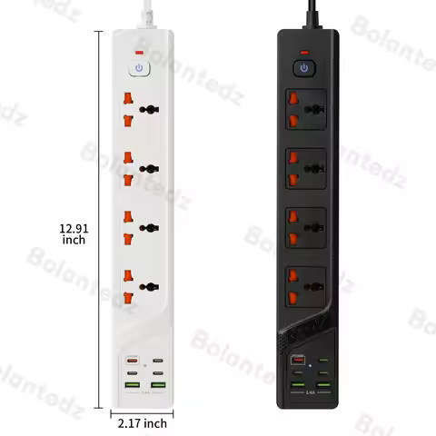 Universal 3AC Outlet Power Strip 2m Extension Cord USB Type C Ports PD30W Electrical Sockets Surge P