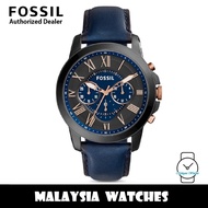 (OFFICIAL WARRANTY) Fossil Men's FS5061 Grant Chronograph Navy Blue Leather Black Case Watch