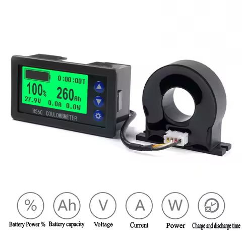 Battery Monitor Hall Coulomb Tester DC 9~100v 100A ~400A Digital Voltmeter Ammeter Capacity Power El