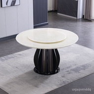 【TikTok】#Light Luxury Natural Marble Bright Dining Table Modern Minimalist round Table with Turntable round Household Di