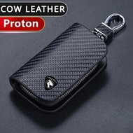 Carbon Fiber Style Leather Car Key Case Cover Holder Smart Flip Remote Fob Shell Organizer Protector Keychain For Proton X50 X70 Persona Saga Exora Ertiga Iriz Perdana Satria Tiara