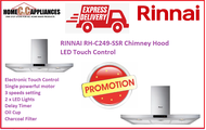 RINNAI RH-C249-SSR  Chimney Hood LED Touch Control / FREE EXPRESS DELIVERY