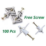 100pcs High Quality Plastic Nylon Toggle Anchor Butterfly Wall Plug Partition Wall Plug Hollow Wall 