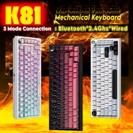 K81 Mechanical Keyboard with Knob, BT5.0 2.4G/ USB-C Wired Wireless Gaming Keyboard, Hot Swappable