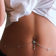 Women Sexy Rhinestone Dangle Belly Button Chain Navel Piercing Ring Body Jewelry Waist Chain Button 