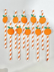 10/20根橙色紙吸管，適用於生日派對和夏日飲料、果汁、水果和裝飾吸管的一次性餐具