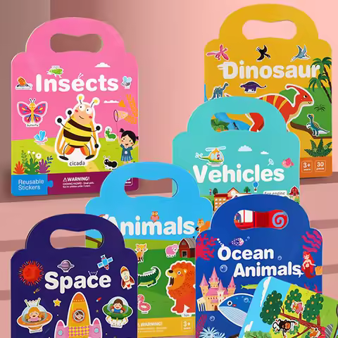 Reusable Bubble Sticker Book Set - 6 Themed Portable Activity Books Perfect for Kids' Imaginative Pl