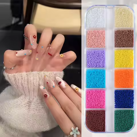 12 Grids/Box Colorful Mini Caviar Beads Nail Art Decorations Circle/Semicircle Micro Balls Nail Char
