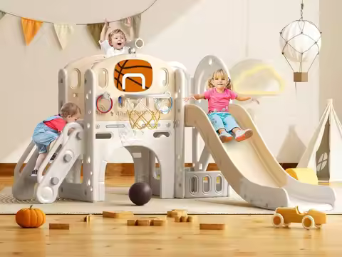 9 in 1 Toddler Slide, Kids Slide for Toddlers Age 1-3, Toddler Playset with Basketball Hoop and Ball