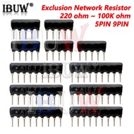 10pcs 5PIN 9PIN exclusion Network Resistor array DIP 100 220 330 470 510 680 1K 1.2K 1.5K 2K 2.2K 3.