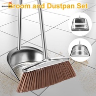Broom and Dustpan Set with Long Handle Heavy Duty Stainless Steel Dustpan with Broom Upright Broom D
