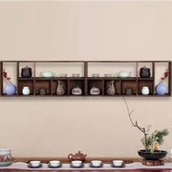 ST/💚Solid Wood Lattice Frame Wall-Mounted Antique Shelf Wall-Mounted Shelf Wall-Mounted Floor New Chinese Style Curio Bo