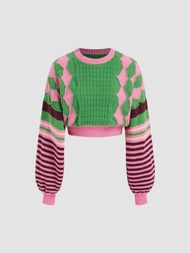 Cider Round Neckline Position Stripe Knitted Sweater