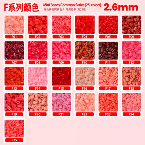 2.6mm Red Series 25 Colors Fusible Perler Beads, 1000PCS Bulk Refill Pack for DIY Art Craft & Mosaic