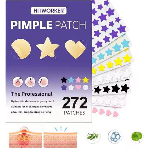 272pcs Mixed Shape Acne Patch Set – Star, Heart & Round Hydrocolloid Stickers, Ultra-Thin & Waterpro