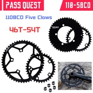 PASS QUEST 110BCD Five Claws Chainring 46-33T/48-35T/50-34T/52-36T/53-39T/54-40T 2X Sprocket  Round Road Bike Foldable Bicycle 9-11 Speed Gravel Aluminum Cycling Parts