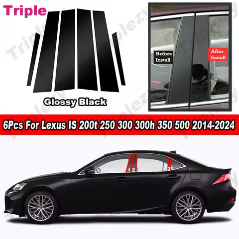 6Pcs Glossy Black/Carbon Fiber Car Window B C Pillar Post Trim Cover For Lexus IS 200t 300 300h 350 