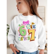 Girls' 6/7/67 Math Joke Sweater - Cute Number 6 & 7 Design with Bow & Number 67, Soft Round Neck Pul