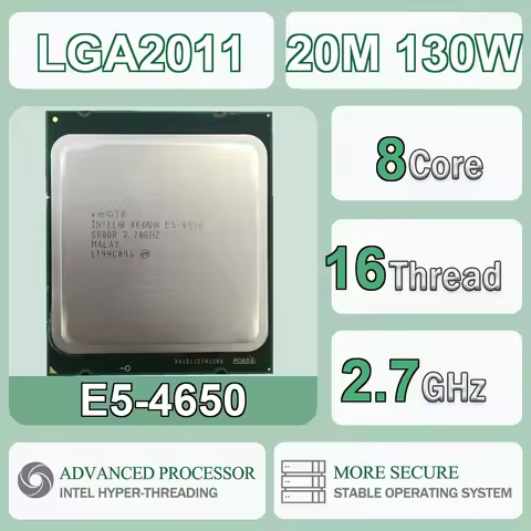Intel Xeon E5-4650 8 Core 16 Thread 2.7GHz 130W 20MB Cache 32nm LGA 2011 SR0QR DDR3-800/1066/1333/16