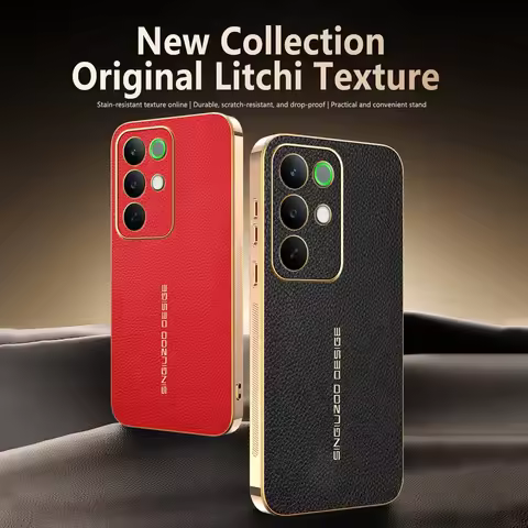 Lychee Leather Electroplated Frame Phone Case For Realme C85 Pro C75 C75X C73 C71 C67 C65 C63 C61 C5