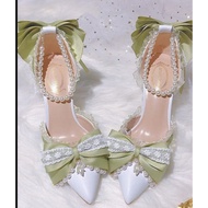 Y2k cute green ribbon and pearl shoes clip