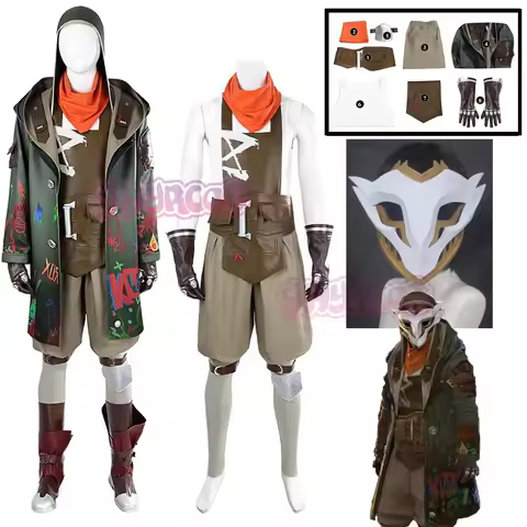 Anime Ekko Cosplay Game LOL Arcane Cosplay Costume White Wig Mask Men Suit Shoes Coat Christmas Holl