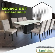 SAMPOINT Marble Dining Set 6 Seater , Fabric Chair 6 Seater , Dining Table Wooden Leg , Set Meja Makan Marble , Set meja makan 6 kerusi , Size 1400mm x 800mm READY STOCK