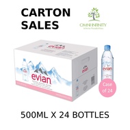 Evian Natural Mineral Water 500ml bottle drinks (24 bottle per carton)