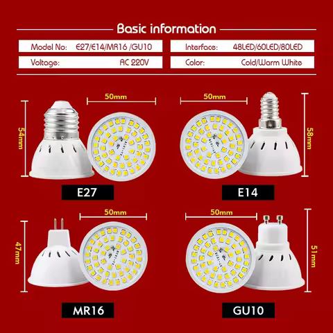1-10pcs LED Bulb E27 E14 MR16 GU10 48/60/80 LED Spotlight 2835 SMD Lampara Light AC 110V 220V Led La