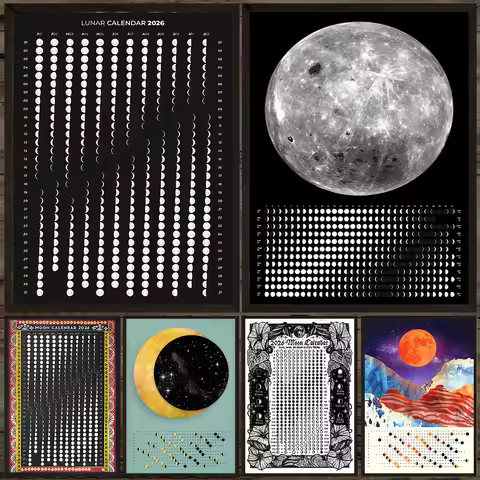 2026 Lunar Calendar With Moon Phases Wall Art Canvas Painting,Moon Calendar 2026 Astrology & Wiccan 