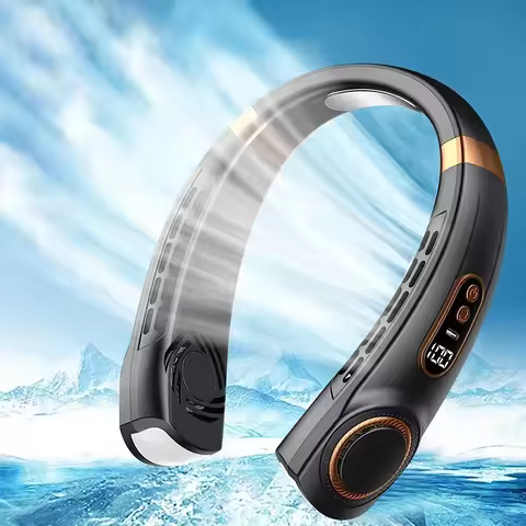 2025 Mini Hanging Neck Fan Portable Bladeless Neck Fan Air Cooler Digital Display Rechargeable Air C