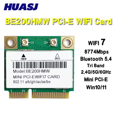 WiFi 7 Mini PCI-E WiFi Card BE200 BE200HMW 8774Mbps 2.4G/5G/6Ghz For Bluetooth 5.4 802.11BE Wireless