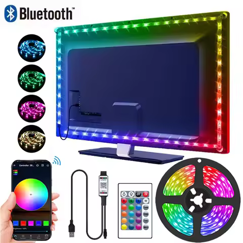 5M Usb Smart Bluetooth RGB Led Strip Lights APP Control Music Sync Remote 5V Led Tape Lights For Tv 