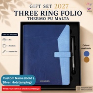 Premium A5 Year 2027 3O Ring Notebook Folio Malta Business Gift Writing book Luxury PU Cover Journal
