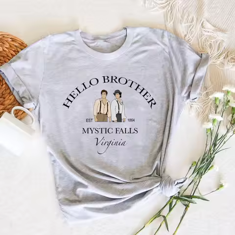 Vintage Hello Brother Tshirt Vampire Diaries Shirt Salvatore T-Shirt TV Show Tee Mystic Falls Virgin
