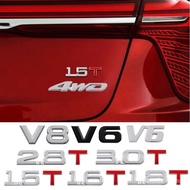 Car3D Metal Car Stickers V6 4WD Car Emblem Sticker Creative Modification Displacement Tail Emblem St