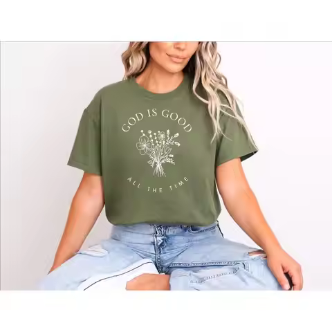 God Is Good All The Time T Shirt Religious Christian Wildflowers Bible Verse Womens Faith