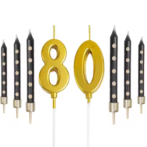 8Pcs Black Gold Birthday Candles 18/20/30/40/50/60/70/80th Cake Candles for Birthday Party Decoratio