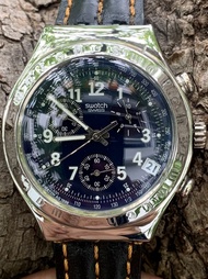 Đồng hồ nam Swatch Swiss 6 kim kim số dạ quang 1 lịch dây da