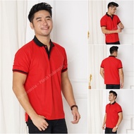 COD Kaos Polo Shirt Pria Merah Kerah Hitam / Kaos Pria Lengan Pendek / Kaos Polos